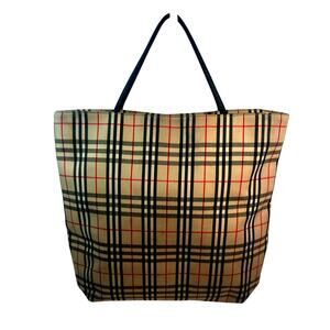 Burberry Vintage Nova Check Tote Bag | Black Leather Handles